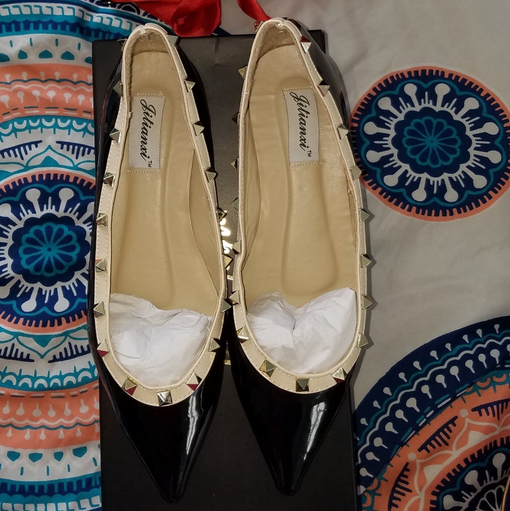 Black patent flats shoes size 9